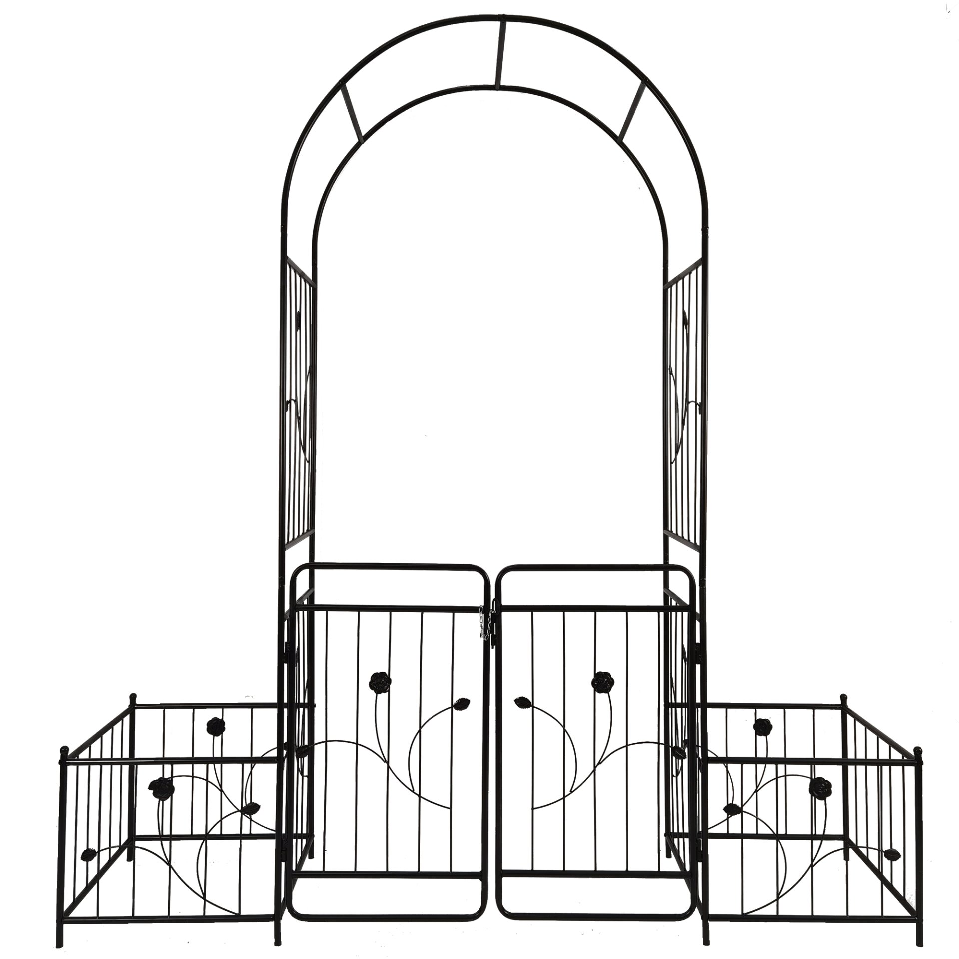 Metal Garden Arch With Gate Wide High Climbing Plants Support Rose Arch Outdoor - Black - Image 11