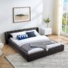 Modern Style Queen Size Upholstered Bed Frame With Headboard Thick Dark - Dark Gray - Image 3