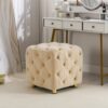 Modern Velvet Upholstered Ottoman, Exquisite Small End Table, Soft Foot Stool, Dressing Makeup Chair, Comfortable Seat For Living Room, Bedroom, Entrance - Beige - Image 5