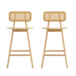 Bari - Indoor Wood Barstool (Set of 2) With And Rattan Backrest - Natural