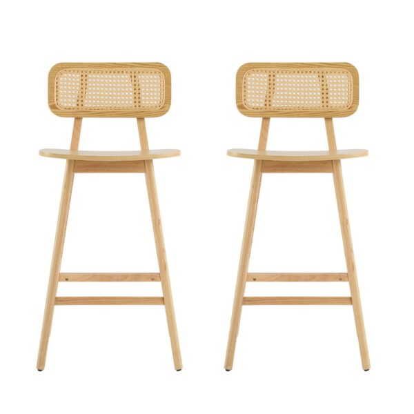 Bari - Indoor Wood Barstool (Set of 2) With And Rattan Backrest - Natural