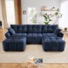 Elegant Textured Fabric 3 Seater Sofa Set With Ottoman And Throw Pillows Frame - Blue - Image 14
