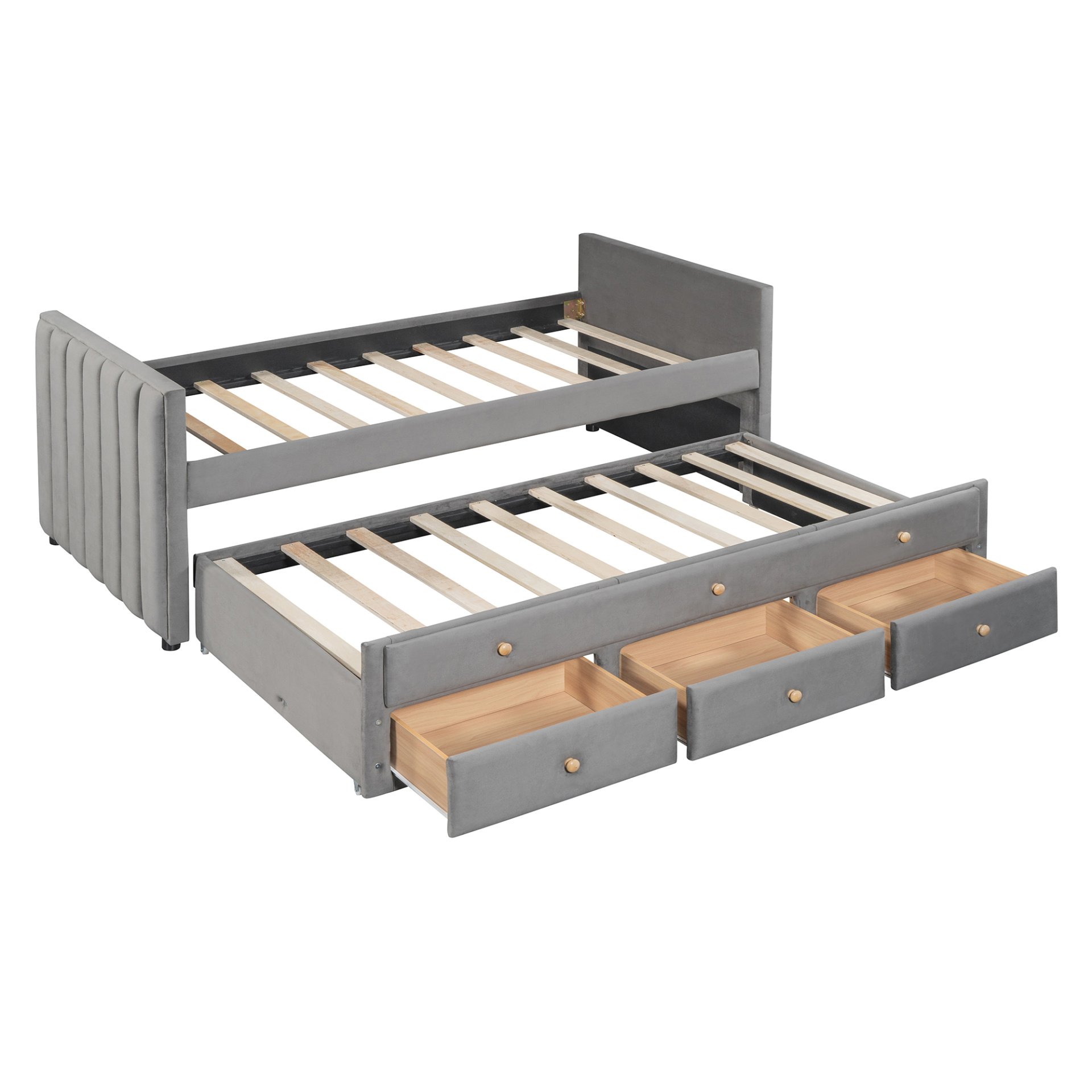 Twin Size Upholstered Daybed With Twin Size Trundle And Drawers - Gray - Image 5