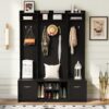 5 In 1 Entryway Bench With Coat Rack, 7 Sturdy Hooks, 2 Spacious Drawers And Adjustable Shelves, Wide Hall Tree With Metal Handles For Hallway - Black - Image 4