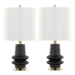 Lloyd - Contemporary Table Lamp (Set of 2) - Sanded Matte Black / Modern Brass / White