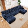Stylish 4 Seater Sofa Set With Ottomans Frame - Premium Blue - Image 12