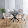 Table Mid-Century Dining Table For 4 - 6 People With Round MDF Table Top, Pedestal Dining Table, End Table Leisure Coffee Table, Cross Leg - Black - Image 7