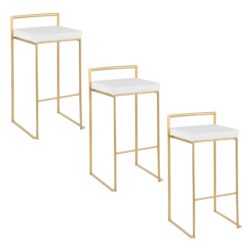 Fuji - Contemporary Stackable Barstool (Set of 3) - Gold / White
