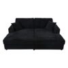 Oversized Loveseat Chaise Lounge Sectional Sofa Bed Corduroy Sleeper Sofa With 2 USB Ports, 2 Cup Holders And 2 Throw Pillows For Living Room And Bedroom - Black - Image 10