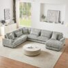 Oversized Sectional Sofa U - Shaped Sofa Couch Modern Sofa Upholstered In Soft Corduroy With A Chaise Lounge For Living Room - Gray - Image 3