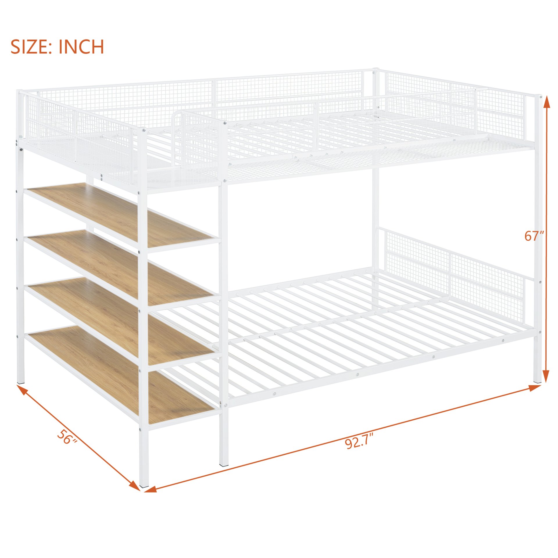 Twin Over Full Bunk Bed With 5 Tier Shelves - White - Image 9