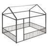 Full Size Bed House Bed Frame With Fence - Black - Image 3