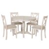 Modern Dining Table Set For 4, Round Table And 4 Kitchen Room Chairs, 5 Piece Kitchen Table Set For Dining Room, Dinette, Breakfast Nook - Antique White - Image 11