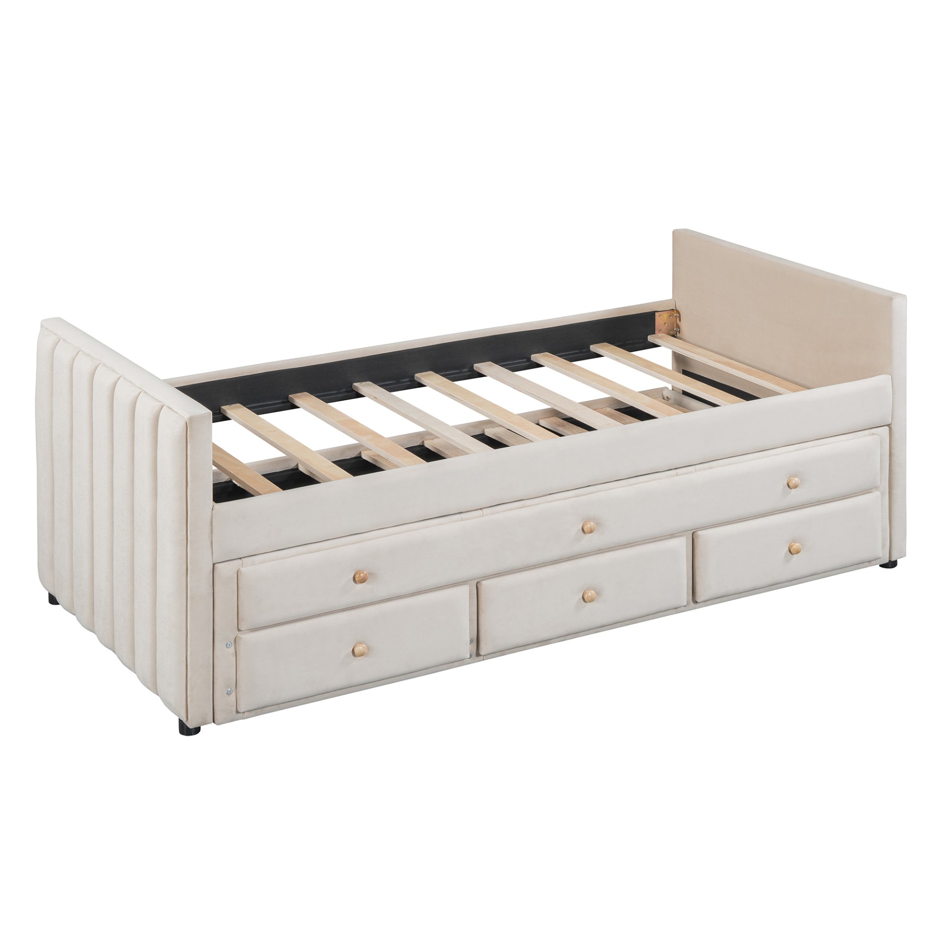 Twin Size Upholstered Daybed With Twin Size Trundle And Drawers - Beige - Image 3