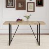 Contemporary Minimalist Retro Rectangular Dining Table With Textured Wood Top And Black Metal Legs - Black / Wood - Image 4