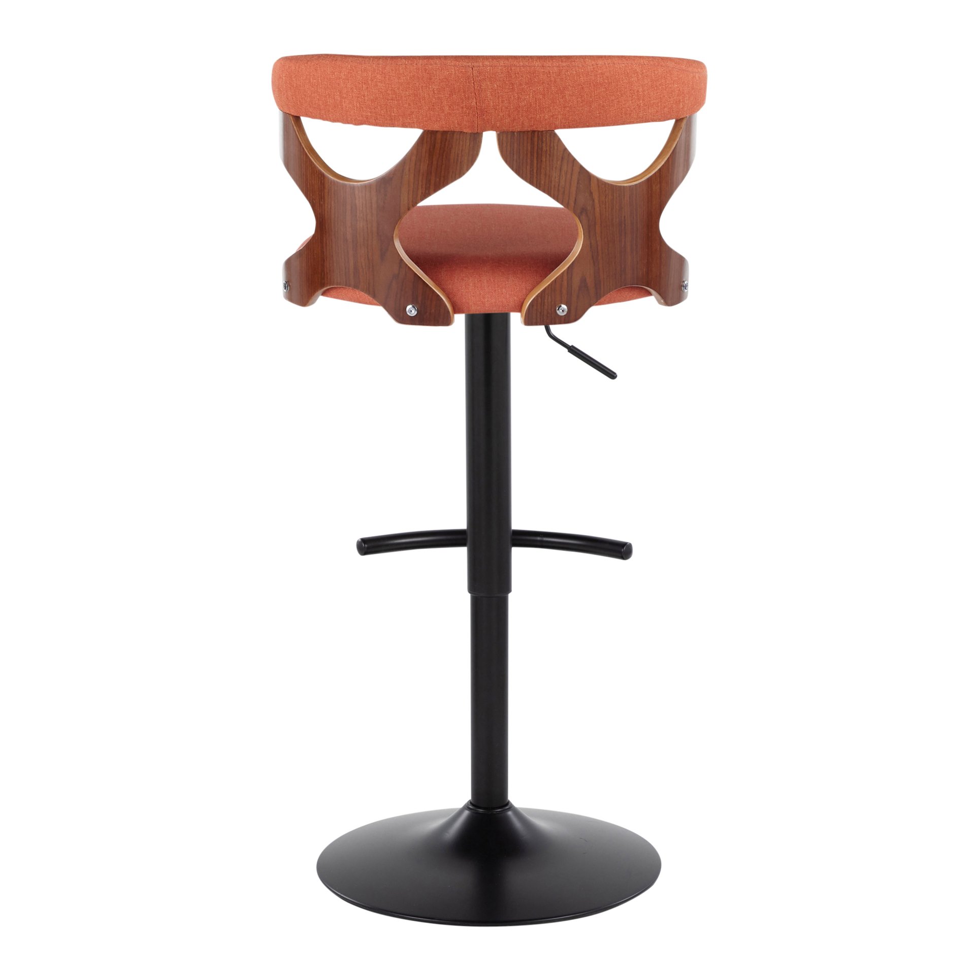 Gardenia - Contemporary Adjustable Barstool With Swivel With Rounded T Footrest (Set of 2) - Black / Walnut / Orange - Image 5