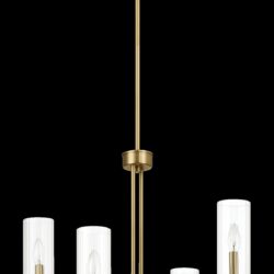 Enigma - 4 Lights Chandelier With Clear Ribbed Satin - Antique Brass / Clear / Gold
