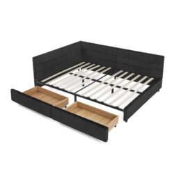 Mid Century Velvet Upholstered Tufted Full Size Storage Bed Frame With Backrest And Armrests - Black