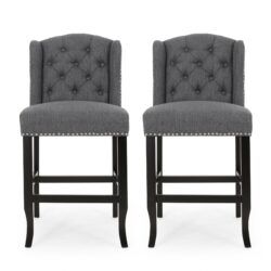 Vienna - Contemporary Fabric Tufted Wingback 27" Counter Stools, (Set of 2) - Charcoal / Dark Brown