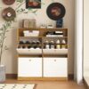 Shoe Storage Cabinet With 4 Flip Drawers And Wooden Handle For Entryway - Natural - Image 7