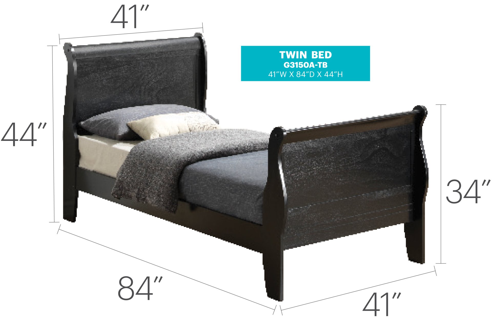 Twin Bed Panel Sleigh - Black - Image 2