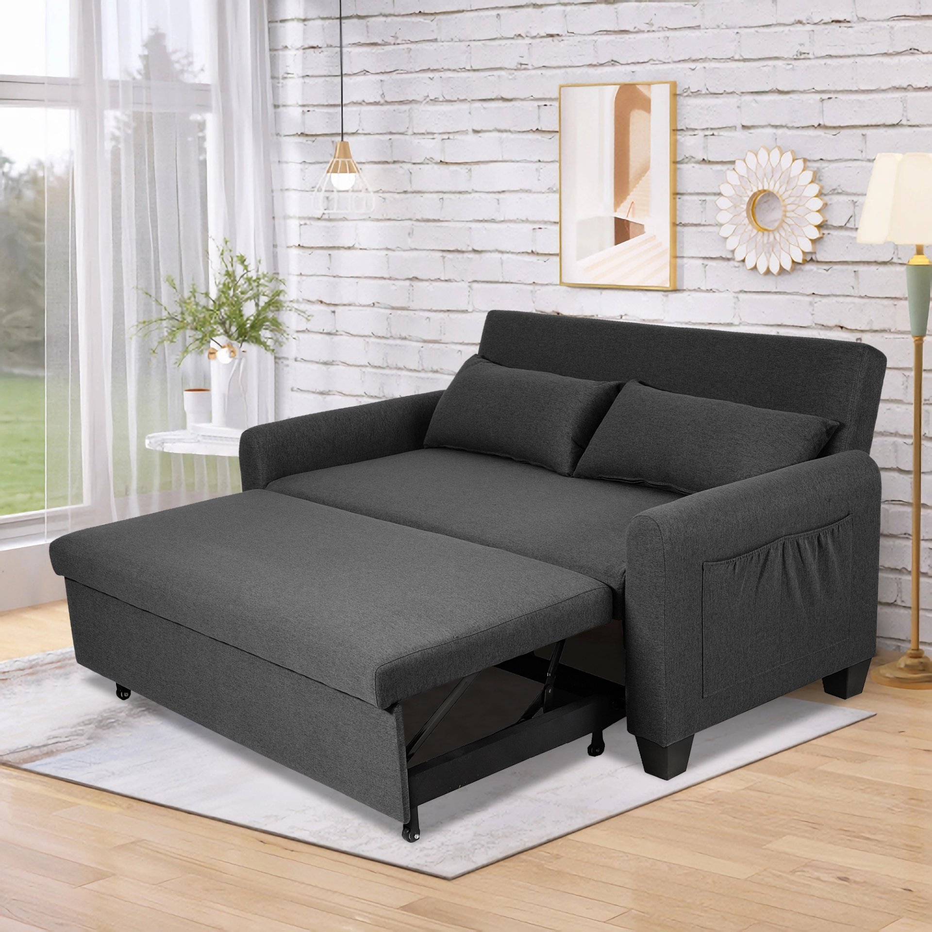 Extra Large 2 In 1 Sofa Bed With Storage, Adjustable Backrest - Gray - Image 2