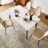 Mid Century Modern Dining Table Round White Sintered Stone Top Heavy Duty Metal Legs Waterproof Surface For Kitchen Dining Room Or Office Furniture - White / Black - Image 4