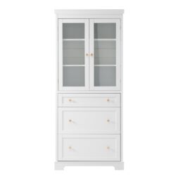 Freestanding Tall Bathroom Cabinet With 2 Adjustable Shelves, 3 Drawers, Soft Close Glass Doors - White