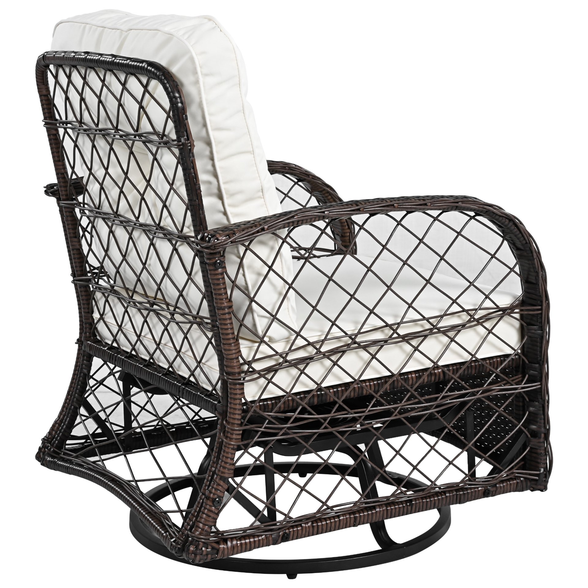 3 Piece Outdoor Chair & Table Set Chat Set 2 Person Rattan Seating Group With 2 Swiveling And Rocking Chairs And A Square Table For Garden, Patio, Or Balcony - Brown - Image 23