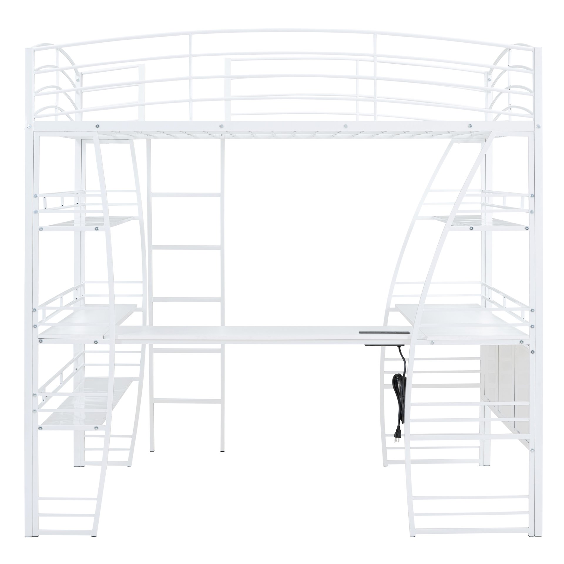 Full Size Loft Bed With 4 Layers Of Shelves And L-Shaped Desk, Stylish Frame With A Set Of Sockets, USB Ports And And Wireless Charging - White - Image 4