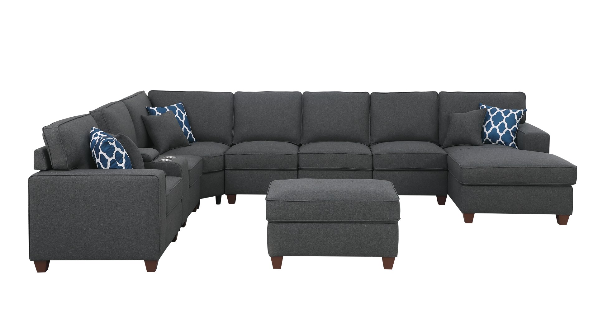 Eric - 9 Piece Upholstered Sectional With Ottoman - Dark Gray - Image 9