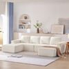 Modular U Shaped Sectional Sofa, Luxury Chenille Floor Couch Set, Upholstered Indoor Furniture, Foam-Filled Sleeper Sofa Bed Free Combination - Beige - Image 15