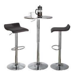 Ale - 3 Piece Bar Set Bistro Round Contemporary Adjustable Oval Footrest - Silver / Chrome / Brown