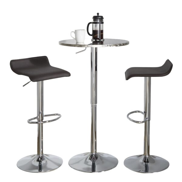 Ale - 3 Piece Bar Set Bistro Round Contemporary Adjustable Oval Footrest - Silver / Chrome / Brown