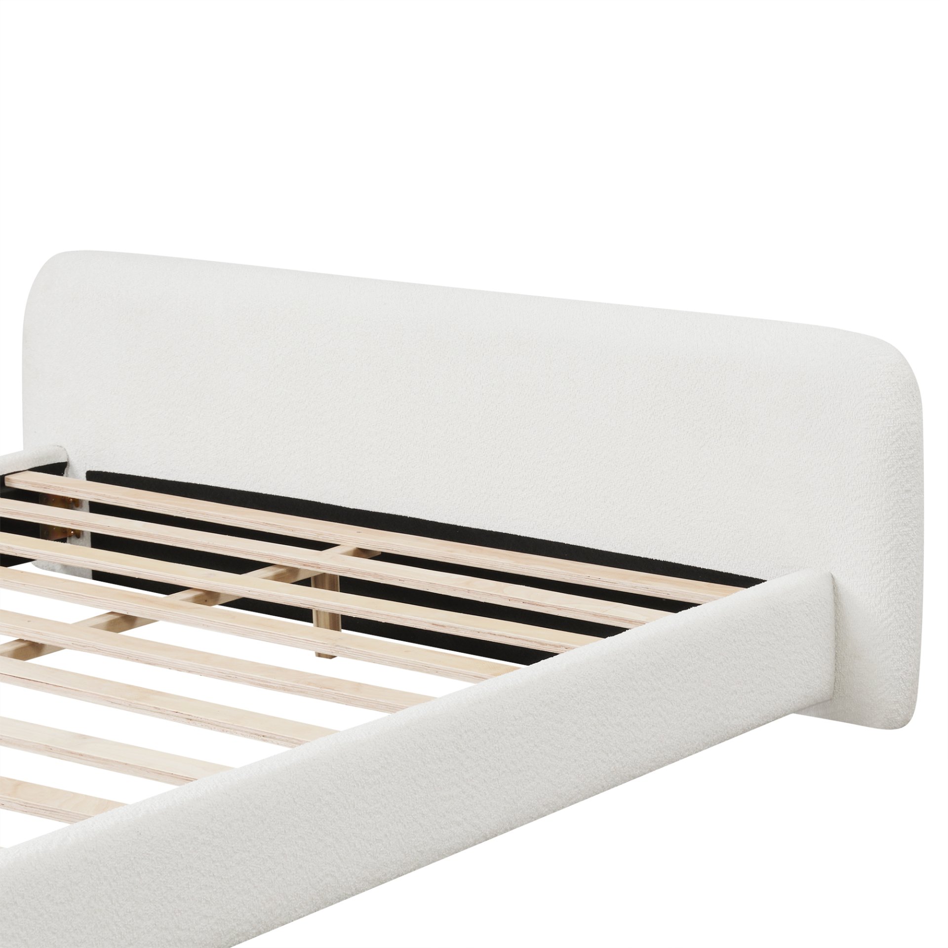 King Size Cozy Bouce Upholstered Bed Dreamy Addition To Your Bedroom, Boucle Fabric - White - Image 6