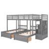 Full Over Twin & Twin Classic Triple Bunk Bed With Drawers And Guardrails - Gray - Image 13