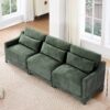 Elegant 3 Seater Sofa With Lumbar Pillow Ergonomic Chenille Upholstery Wooden Base - Green - Image 17