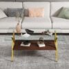 Rectangle Coffee Table With Tempered Glass Top And Golden Metal Legs, Modern Table For Living Room, Transparent Glass - Gold / Dark Brown - Image 6