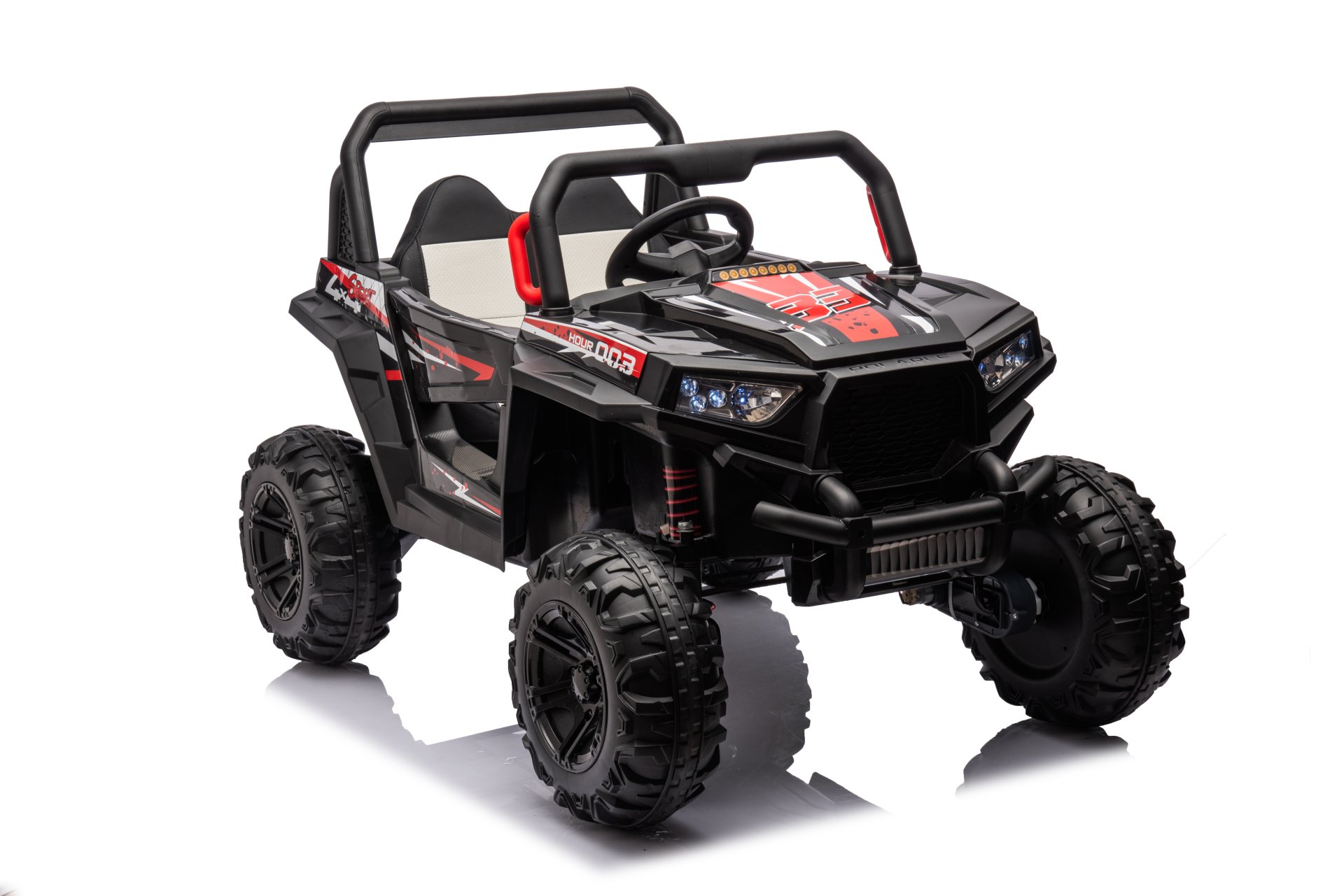 12V7A*1 30W*4 Four-Wheel Drive Leather Seat One Button Start, Forward And Backward, High And Low Speed, Music, Front Light, Power Display, Two Doors Can Open, 2.4G R / C, Seat Belt Four Wheel Absorber - Black - Image 5