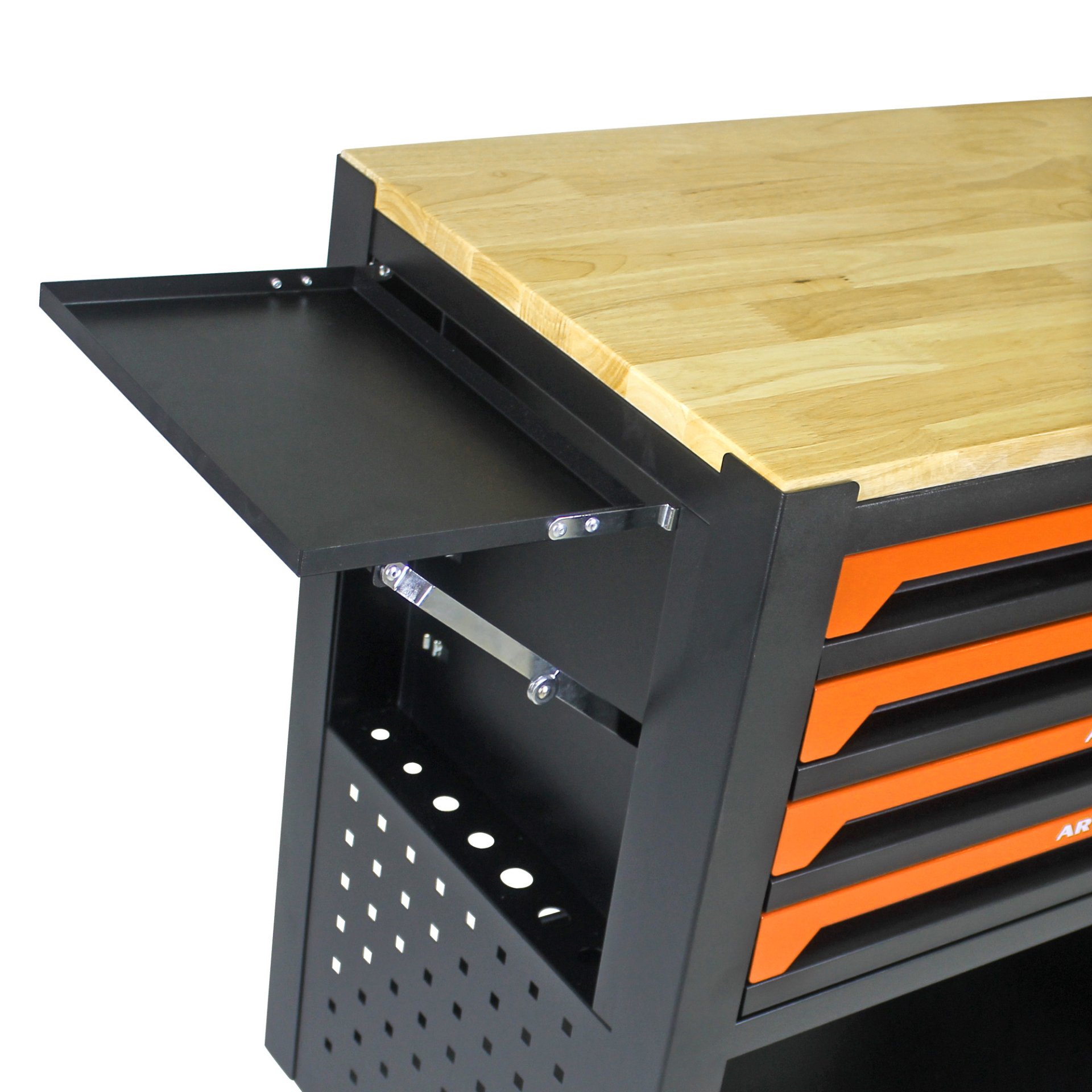 4 Drawers Multifunctional Tool Cart With Wheels And Wooden Top - Orange - Image 10