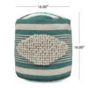 Diamond - Handcrafted Fabric Cylindrical Pouf - White / Teal - Image 3