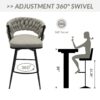 28" Bar Chair Linen Woven Bar Stool (Set of 2) Upholstered With Legs, 360 Swivel, Counter Arm Chairs With Back Footrest - Gray - Image 18