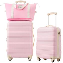 Hardshell Luggage Sets 2 Pieces + Bag Spinner Suitcase With Tsa Lock Lightweight 20" / 24" - Light Pink