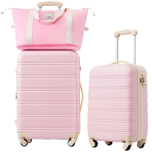 Hardshell Luggage Sets 2 Pieces + Bag Spinner Suitcase With Tsa Lock Lightweight 20" / 24" - Light Pink