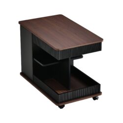 Adjustable End Table With Wheels, Modern Multifunctional Sofa Side Table With Lift Top, 360°Rotating Top And Storage Space For Living Room, Small Space - Black / Brown