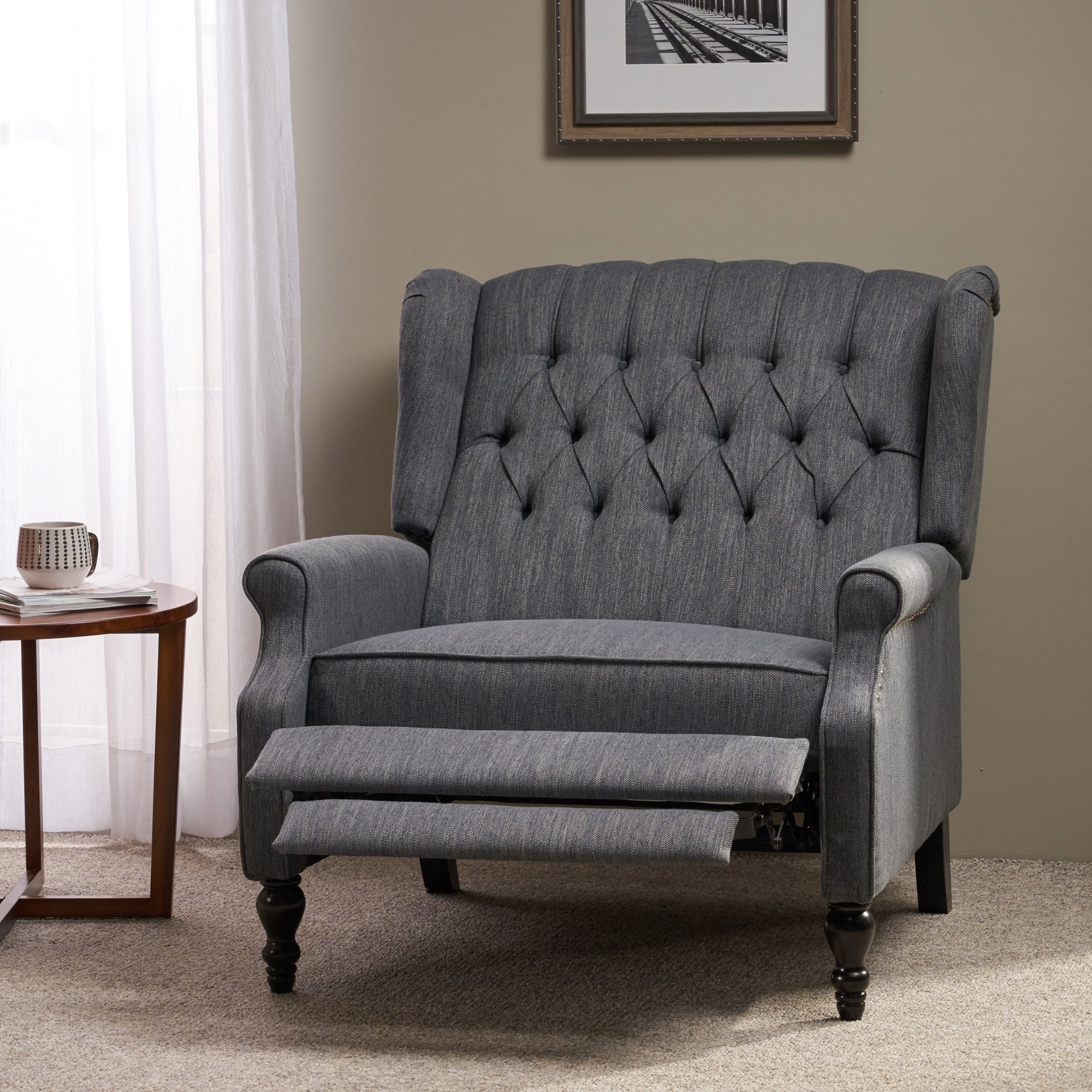 Dunham - Contemporary Fabric Tufted Oversized Pushback Recliner - Charcoal - Image 4