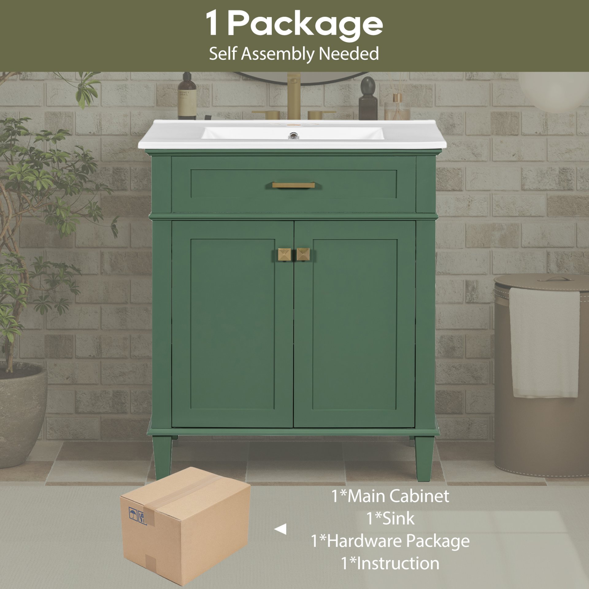 Bathroom Vanity With Ceramic Basin, Soft Close Door And Adjustable Shelves - Green - Image 11
