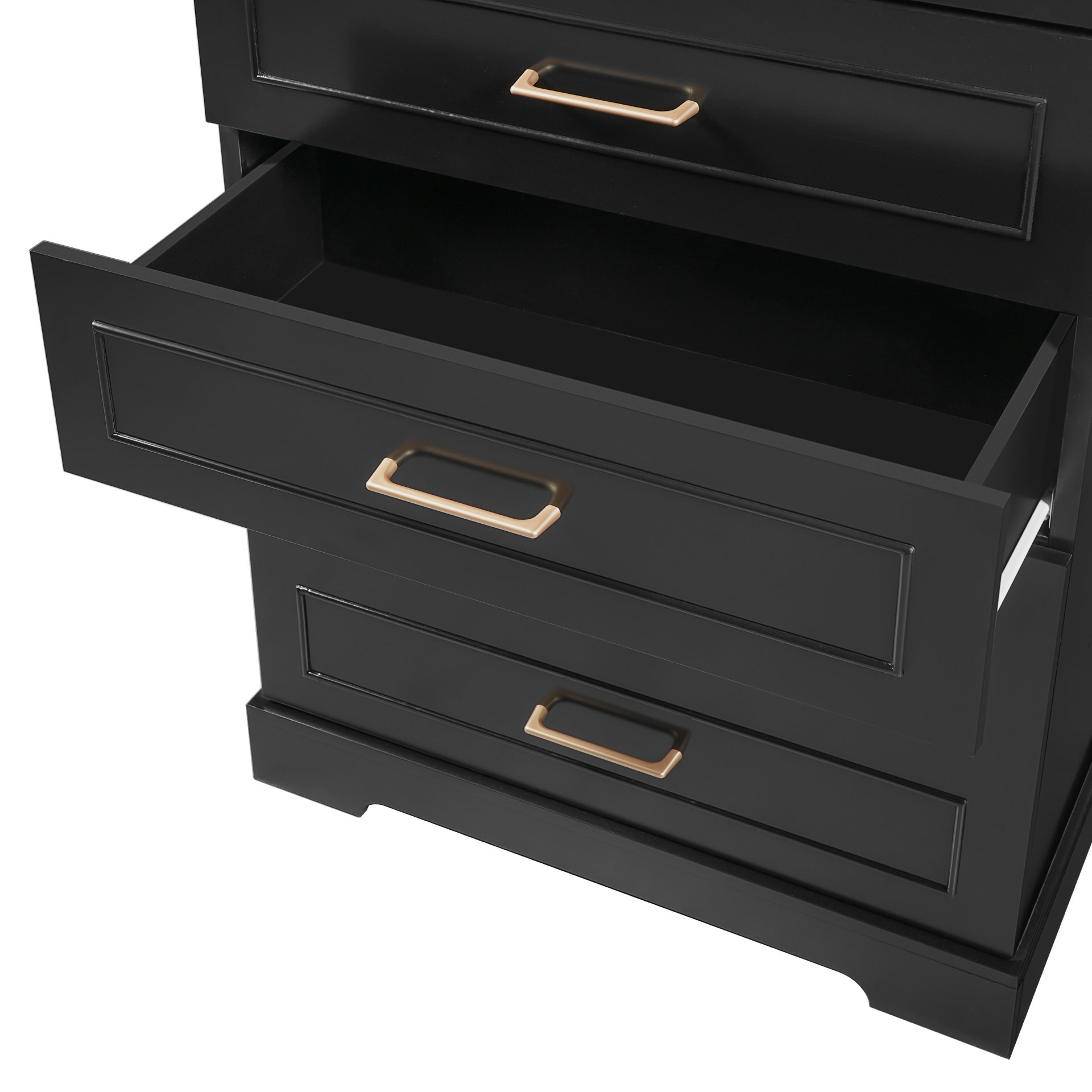 Bathroom Cabinet With 3 Drawers, Adjustable Shelf, Panels, Steel Handles, Soft Close Doors - Black - Image 20