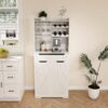 Modern Farmhouse Buffet Cabinet With Hutch Kitchen Storage Sideboard With Drawers & Barn Doors - White - Image 4