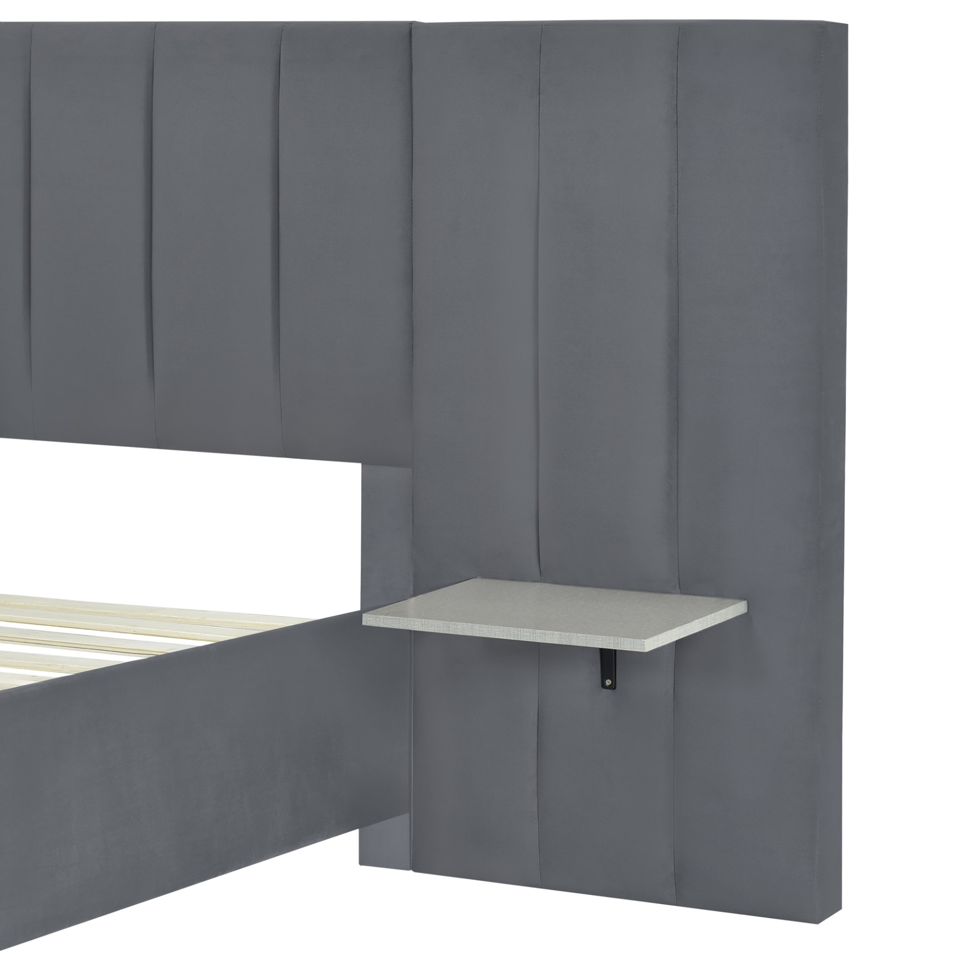 Full Size Upholstered Platform Bed With Big Headboard - Gray - Image 9